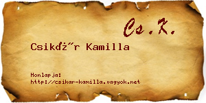 Csikár Kamilla névjegykártya